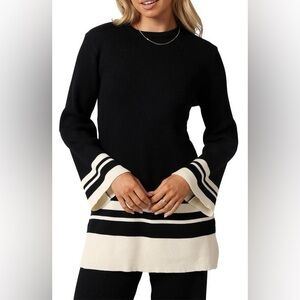 Petal & Pup Elegant Black and White Long Sleeve Sweater Tunic Size L